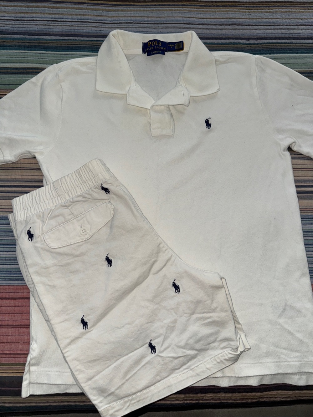 Polo by Ralph Lauren White Polo Shirt & Embroidered White Shorts - Navy Logo
